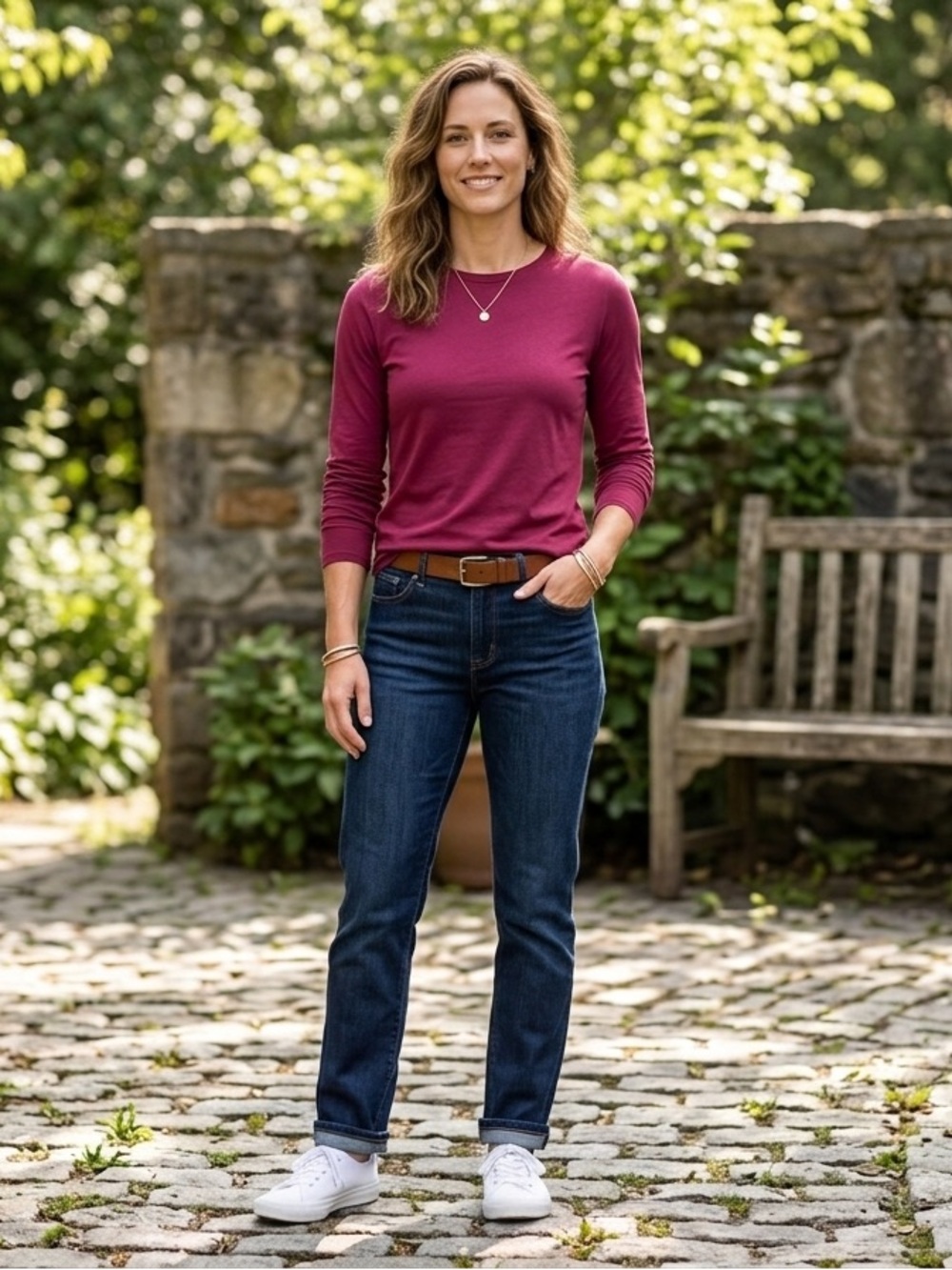 Women’s Long-Sleeve Crew Tee in Berry